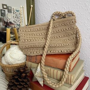 Light Tan Crocheted Cross-body Bag